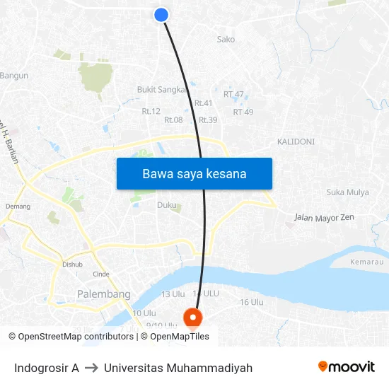 Indogrosir A to Universitas Muhammadiyah map