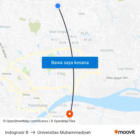 Indogrosir B to Universitas Muhammadiyah map