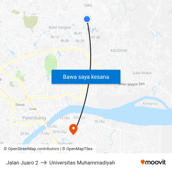 Jalan Juaro 2 to Universitas Muhammadiyah map