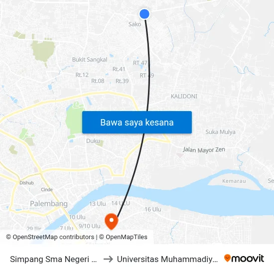 Simpang Sma Negeri 16 to Universitas Muhammadiyah map