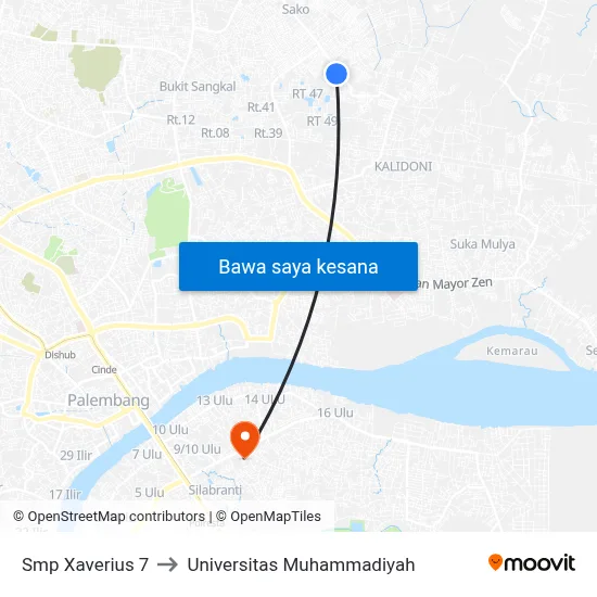 Smp Xaverius 7 to Universitas Muhammadiyah map