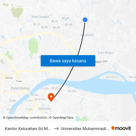 Kantor Kelurahan Sri Mulya to Universitas Muhammadiyah map