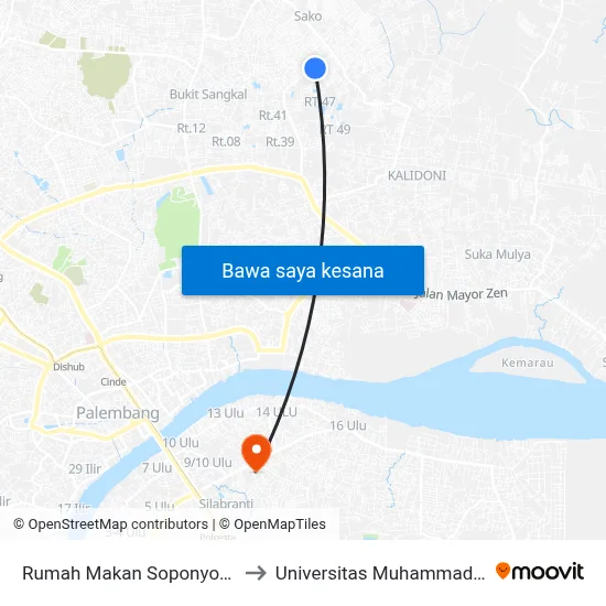 Rumah Makan Soponyono B to Universitas Muhammadiyah map