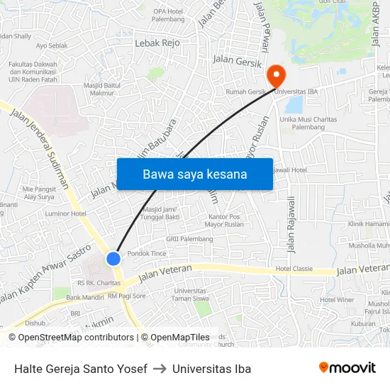 Halte Gereja Santo Yosef to Universitas Iba map