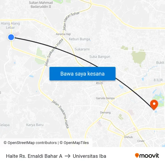 Halte Rs. Ernaldi Bahar A to Universitas Iba map