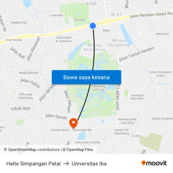 Halte Simpangan Patal to Universitas Iba map