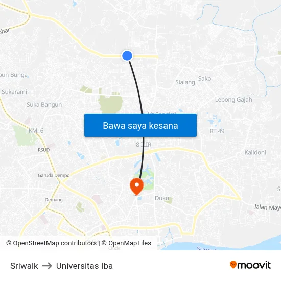 Sriwalk to Universitas Iba map
