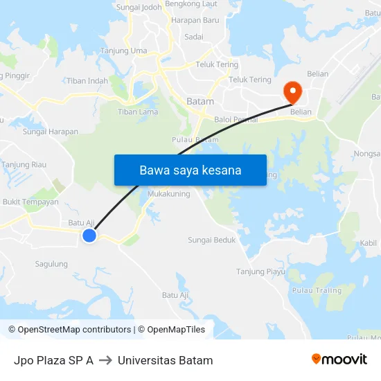 Jpo Plaza SP A to Universitas Batam map