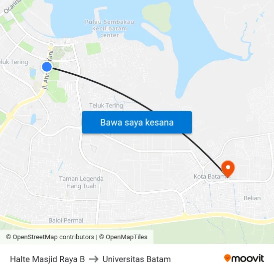 Halte Masjid Raya B to Universitas Batam map