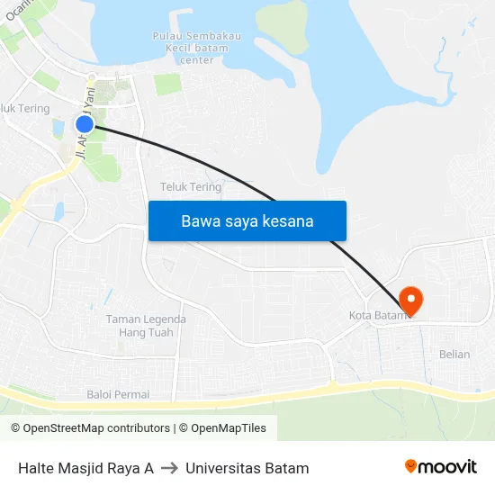 Halte Masjid Raya A to Universitas Batam map
