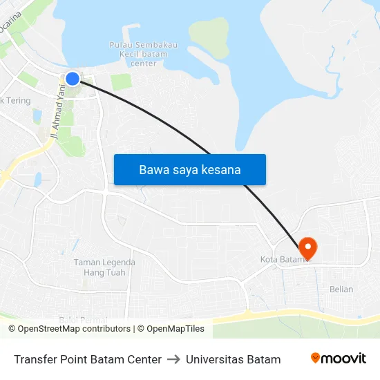 Transfer Point Batam Center to Universitas Batam map