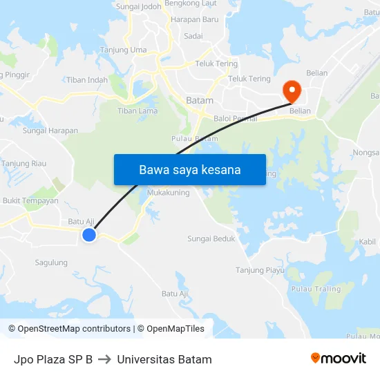 Jpo Plaza SP B to Universitas Batam map