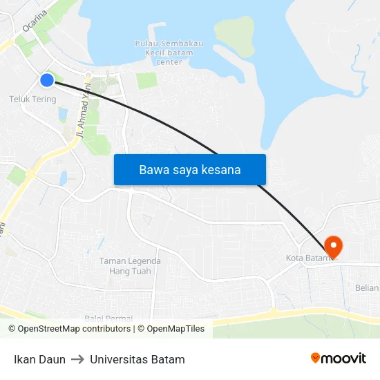 Ikan Daun to Universitas Batam map