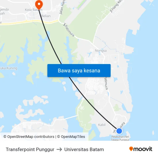 Transferpoint Punggur to Universitas Batam map