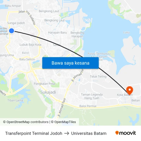 Transferpoint Terminal Jodoh to Universitas Batam map