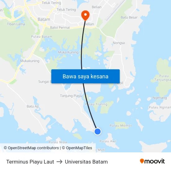 Terminus Piayu Laut to Universitas Batam map