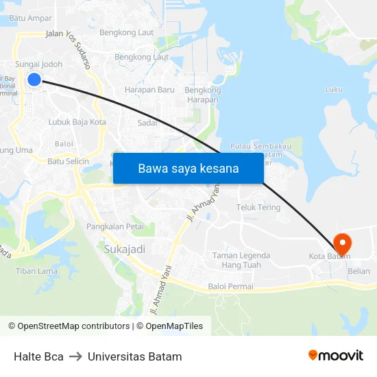 Halte Bca to Universitas Batam map