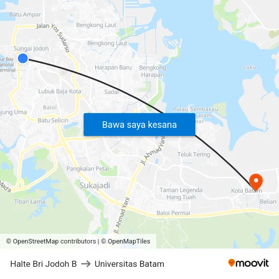 Halte Bri Jodoh B to Universitas Batam map