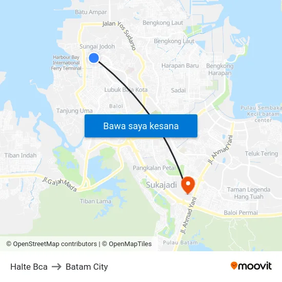 Halte Bca to Batam City map