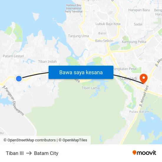Tiban III to Batam City map