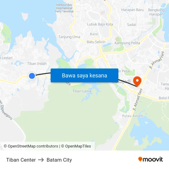 Tiban Center to Batam City map
