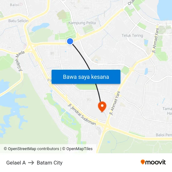 Gelael A to Batam City map