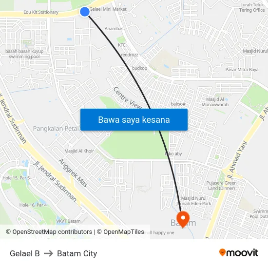 Gelael B to Batam City map