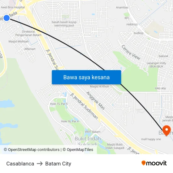 Casablanca to Batam City map