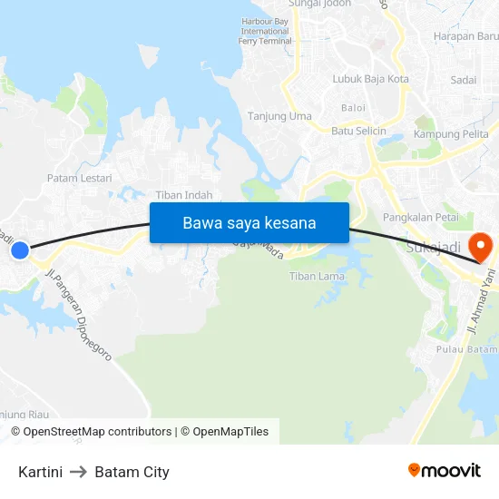 Kartini to Batam City map