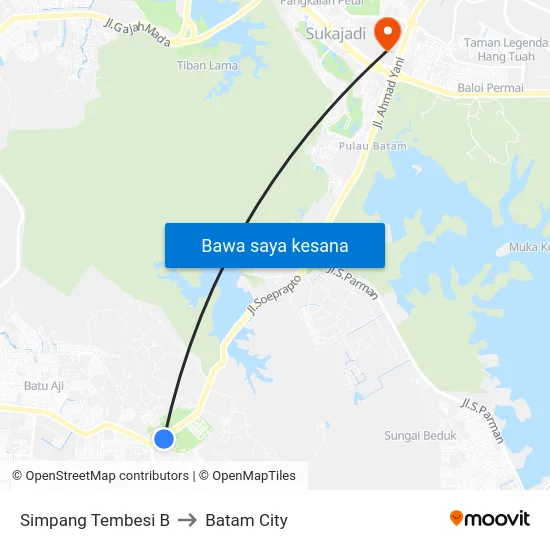 Simpang Tembesi B to Batam City map
