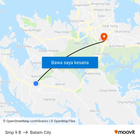 Smp 9 B to Batam City map