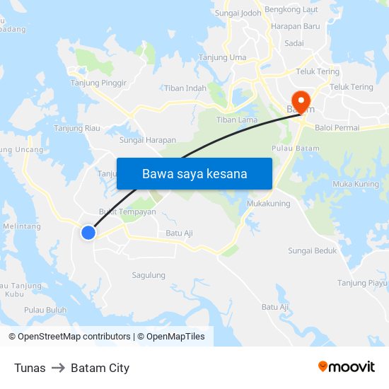 Tunas to Batam City map