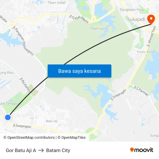 Gor Batu Aji A to Batam City map
