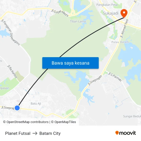 Planet Futsal to Batam City map