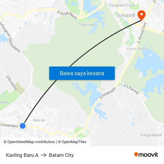 Kavling Baru A to Batam City map