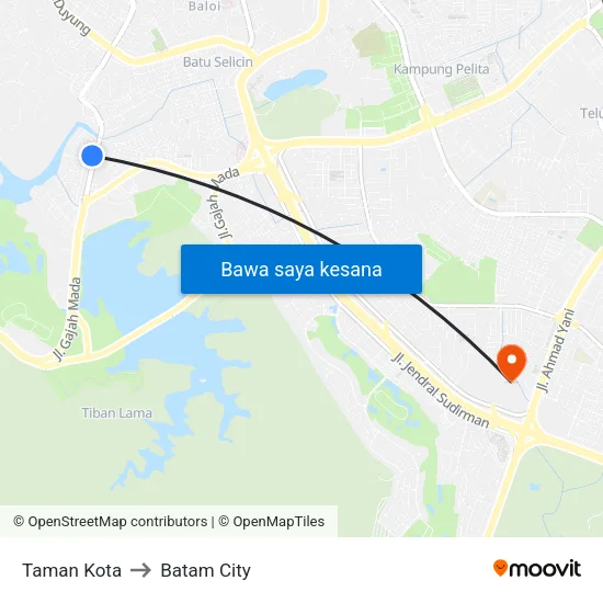 Taman Kota to Batam City map