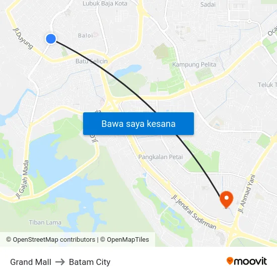 Grand Mall to Batam City map