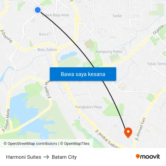 Harmoni Suites to Batam City map
