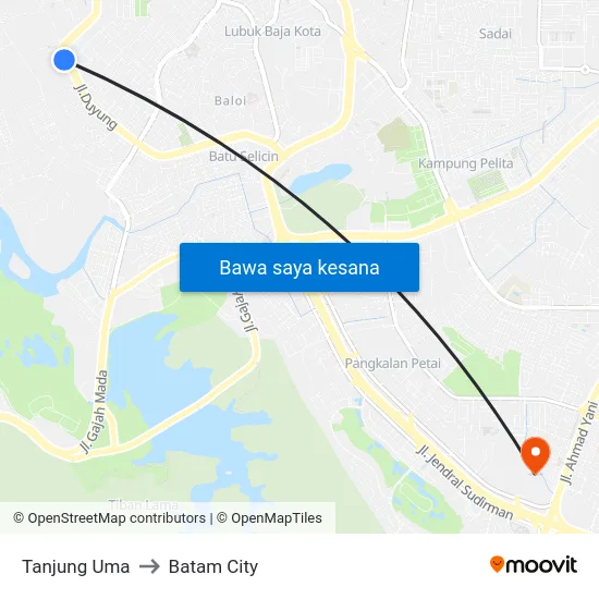 Tanjung Uma to Batam City map