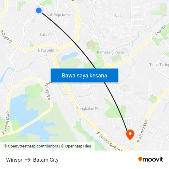 Winsor to Batam City map