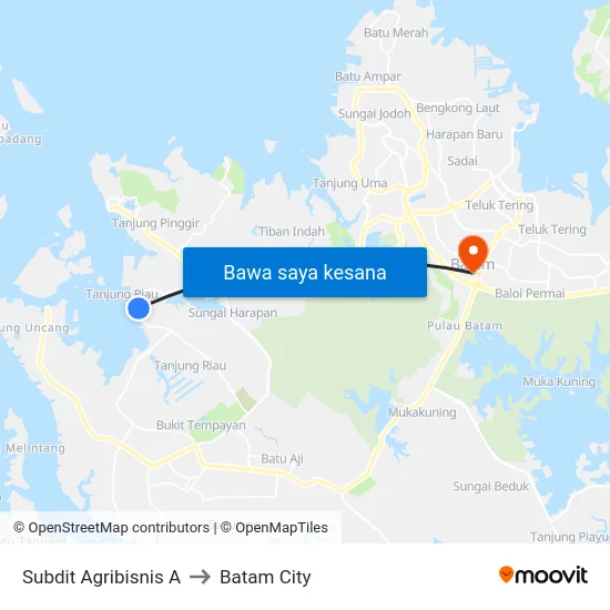 Subdit Agribisnis A to Batam City map
