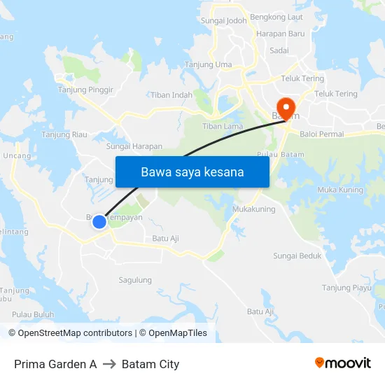 Prima Garden A to Batam City map