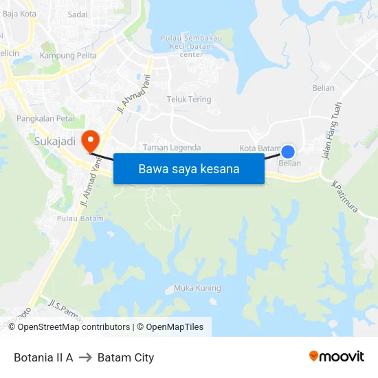 Botania II A to Batam City map