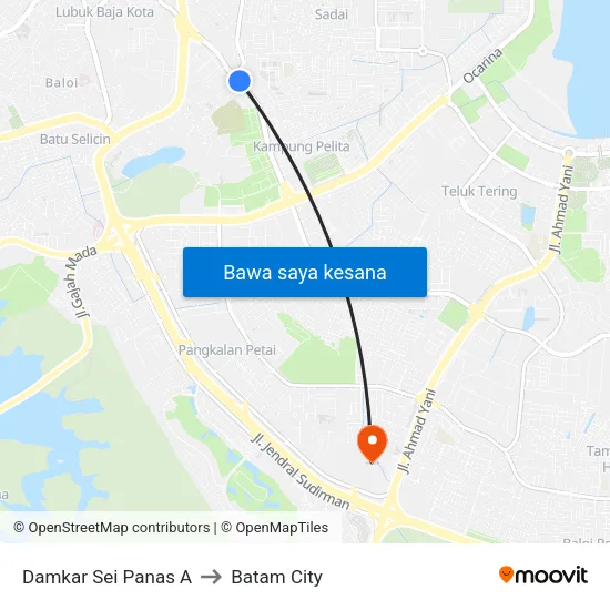 Damkar Sei Panas A to Batam City map