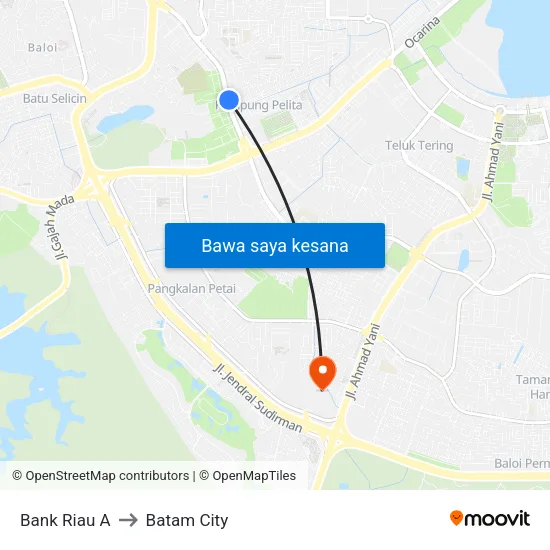 Bank Riau A to Batam City map