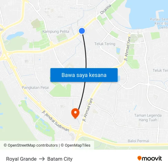 Royal Grande to Batam City map