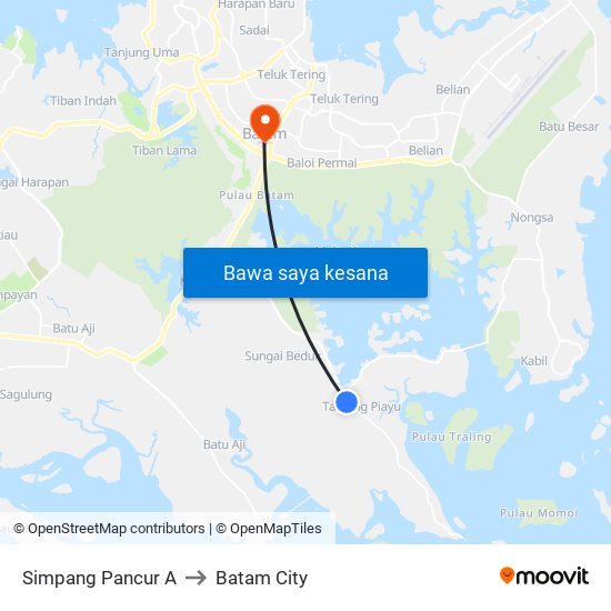 Simpang Pancur A to Batam City map