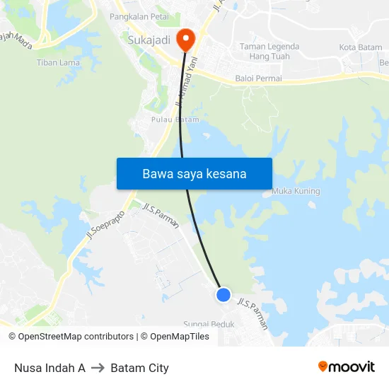 Nusa Indah A to Batam City map