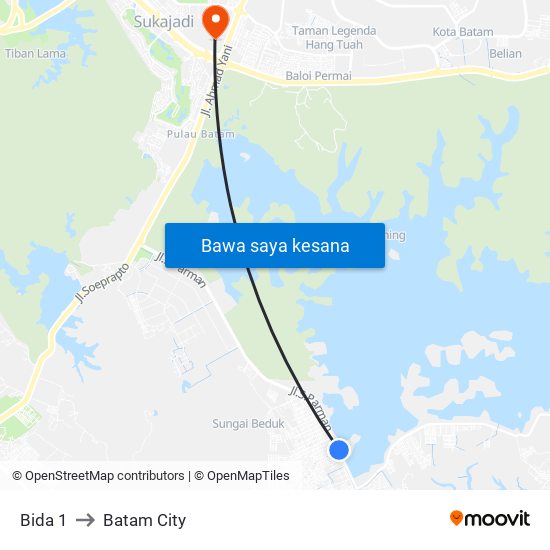 Bida 1 to Batam City map