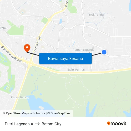 Putri Legenda A to Batam City map